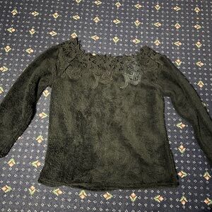 Cellabie Black Lace off the shoulder fluffy sweater large NWT